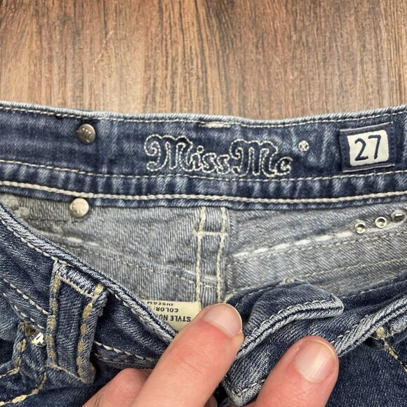 Miss Me Jeans Womens 27 Blue Denim Skinny Low Rise Pockets Rhinestones - Picture 6 of 12